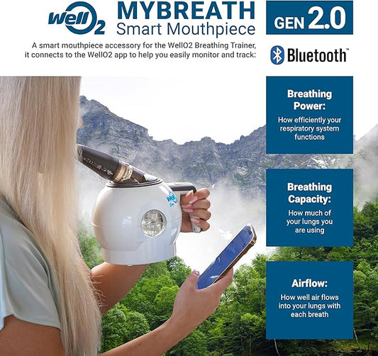 MyBreath Gen 2.0 Smart Mouthpiece Accessory with App for The WellO2 Breathing Trainer Exerciser Device