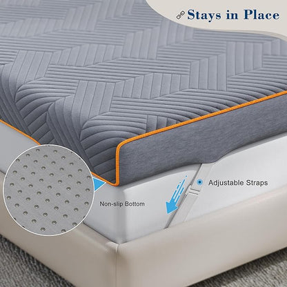 EnHomee Memory Foam Mattress Topper,3 Inch King Mattress Topper Pressure Relief with Cooling Gel and Removable & Washable Embossed Cover, CertiPUR-US & Oeko-TEX Certified, Grey, King