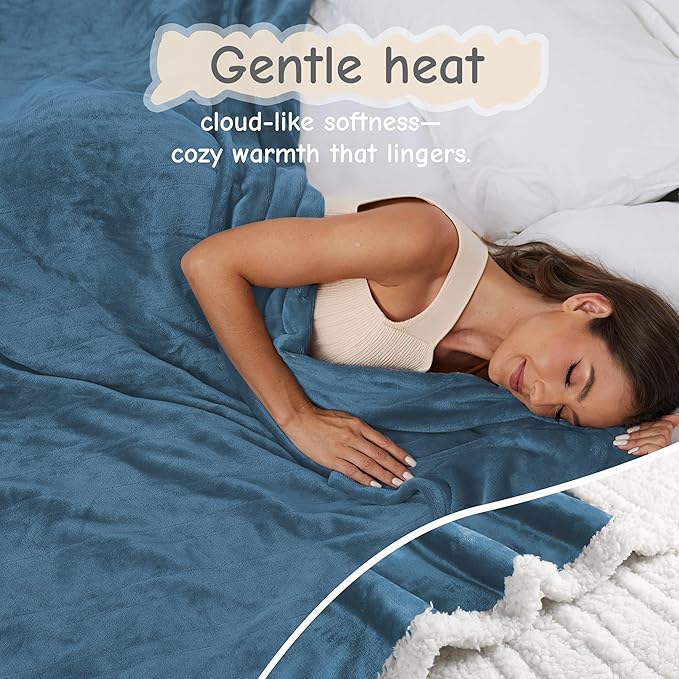 Electric Heated Blanket Twin Size 62"x84", Soft Flannel with Overheat Protection, 9 Adjustable Heat Settings & 10-Hour Auto-Off Timer, Fast Heating for Winter Comfort, Blue