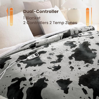 Heated Blanket Queen Blanket - Fast Heating Electric Blanket, Soft Flannel Heated Queen with 4 Time Settings,10 Heating Settings, Warm Gifts for Women & Mom & Grandma(84"x90"Cow Print Grey)