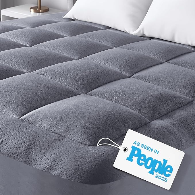Ultra Soft California King Size Mattress Topper - Viscose Made from Bamboo Pillow Top Mattress Pad for Back Pain Relief - Naturally Cooling for Hot Sleepers, Gray