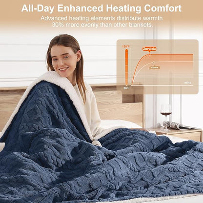 Electric Blanket Queen Size - 84"x90" Warming Blanket for Adults, Dual Control with 5 Heat Setting and 10 Hours Auto-off, Ultra Thick 450gsm Sherpa Fleece Heated Blankets, ETL Certified(Navy Blue)