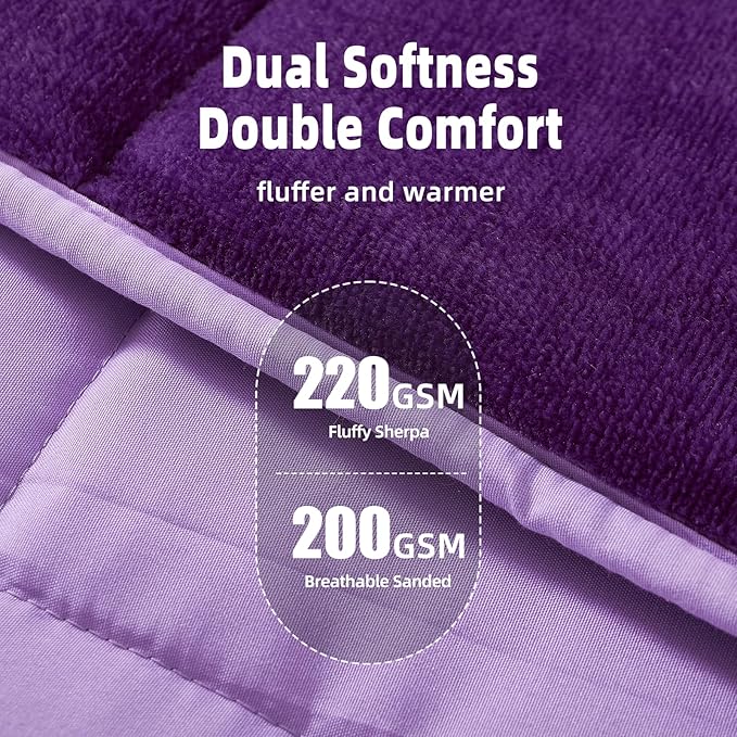 MOTRIP Weighted Blanket Queen Size for Adult Flannel Bed Blanket with Sanded Reversible, 60''x80'' 20 Pounds Purple