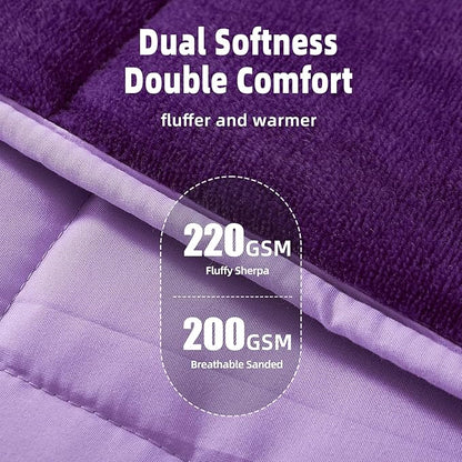MOTRIP Weighted Blanket Queen Size for Adult Flannel Bed Blanket with Sanded Reversible, 60''x80'' 20 Pounds Purple