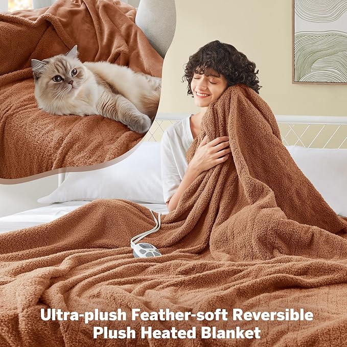 Serta Heated Blanket, Electric Twin Size Blanket, Soft, Warm, Fuzzy Heating Blanket Twin for Office, Couch, 1-12 hr Auto Shut Off Timer, 10 Lv Heat Setting, ETL Certified, Twin 62" x 84" Rust