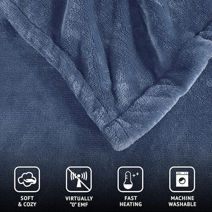 Beautyrest - BR54-0658 Heated Plush Elect Electric Blanket with 20 Heat Level Setting Controllers Equip with Secure Comfort Technology and 10 Hours Auto Shut Off, Twin: 62x84, Sapphire