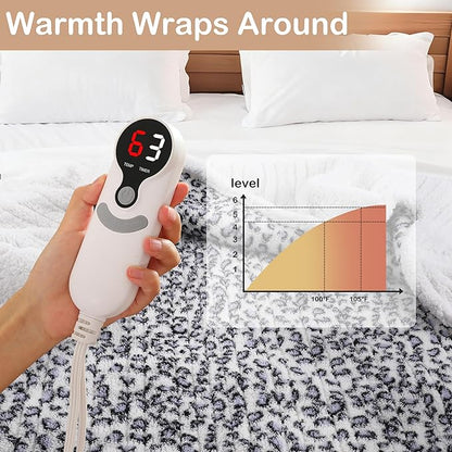 Electric Heated Blanket Full Size 72"×84" with 9 Heating Levels & 1-10Hs Auto Off, Plush Sherpa, Energy Efficient, Machine Washable, for Couch & Bed, Leopard Print Blue & White