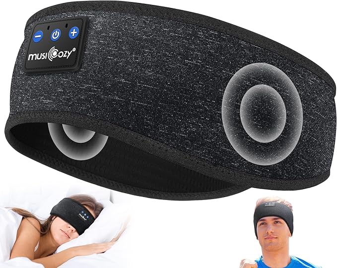 MUSICOZY Sleep Headphones Bluetooth 5.4 Headband, Wireless Earphones Music Sleep Earbuds Sleeping Eye Mask with HD Stereo Speakers for Workout Running Travel Yoga, Ideal Gifts for Men Women(Black)