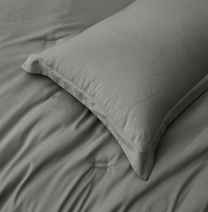 Chezmoi Collection Cliff 3-Piece Lightweight Cooling Comforter Set, Queen- Rayon Derived from Bamboo & Polyester Blended, Soft Breathable Bedding for Hot Sleepers, Dark Gray