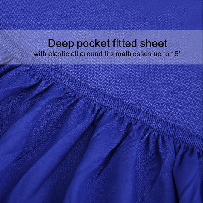 4 Piece Bed Sheet Set (Full,Royal Blue) 1 Flat Sheet,1 Fitted Sheet and 2 Pillow Cases,Brushed Microfiber Luxury Bedding with Deep Pockets