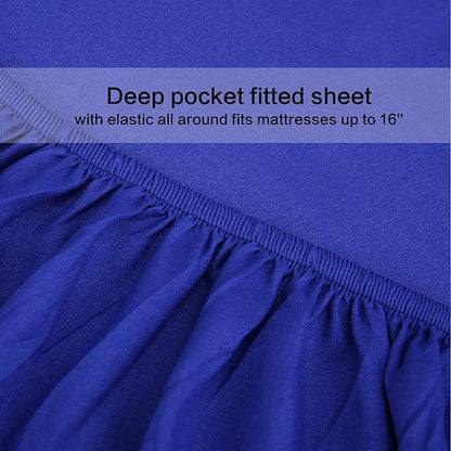 4 Piece Bed Sheet Set (Queen,Royal Blue) 1 Flat Sheet,1 Fitted Sheet and 2 Pillow Cases,Brushed Microfiber Luxury Bedding with Deep Pockets