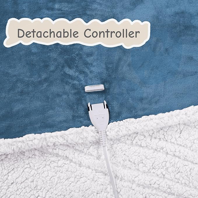Electric Heated Blanket Throw Size 50"x60", Soft Flannel with Overheat Protection, 9 Adjustable Heat Settings & 10-Hour Auto-Off Timer, Fast Heating for Winter Comfort, Blue