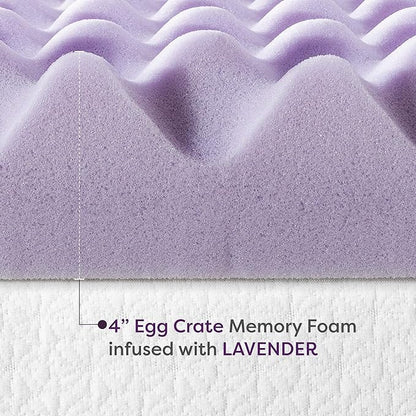 Best Price Mattress 4 Inch Egg Crate Memory Foam Mattress Topper with Soothing Lavender Infusion, CertiPUR-US Certified, Dorm Essentials, Queen
