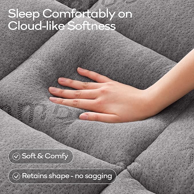 OLANLY King Mattress Topper – Viscose Made from Bamboo, Cooling Soft King Pillow Top Mattress Pad for Back Pain Relief, Plush Down Alternative Fill Bed Topper with Elastic Deep Pocket, Light Gray