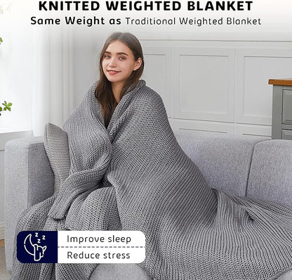 L'AGRATY Knitted Weighted Blanket - 60"x80" 15lbs Cooling Chunky Knit Heavy Blanket for Adults Braided Crochet Throw Thick Cable Yarn Knit Decorative No Beads Evenly Weighted Machine Washable
