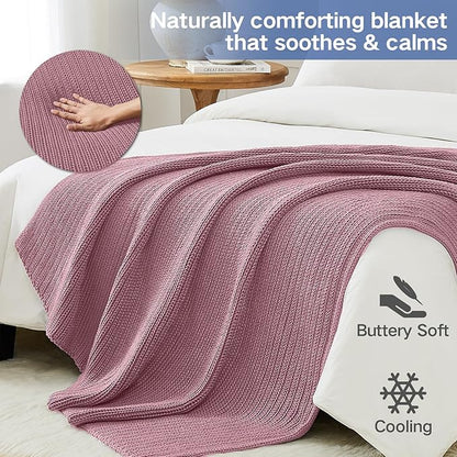 Guohaoi Knitted Weighted Blanket for Adults (Muted Pink 50"x75" 20lbs) No Beads Cooling Throw Blanket for Hot Sleepers, Home Decor Breathable Chunky Knit Heavy Blanket Use on Full Size Bed