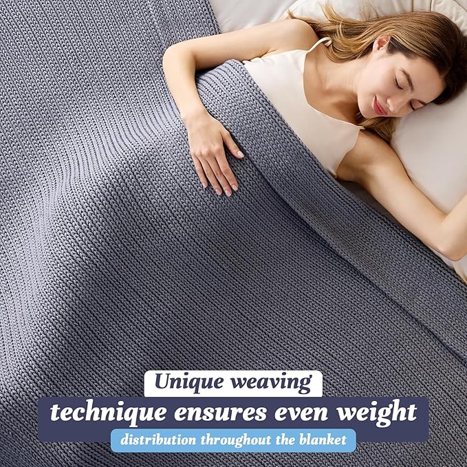 Guohaoi Knitted Weighted Blanket for Adults (Light Grey 48"x72" 20lbs) No Beads Cooling Throw Blanket for Hot Sleepers, Home Decor Breathable Chunky Knit Heavy Blanket Use on Full Size Bed