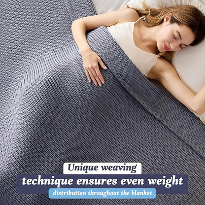 Guohaoi Knitted Weighted Blanket for Adults (Light Grey 50"x75" 15lbs) No Beads Cooling Throw Blanket for Hot Sleepers, Home Decor Breathable Chunky Knit Heavy Blanket Use on Full Size Bed