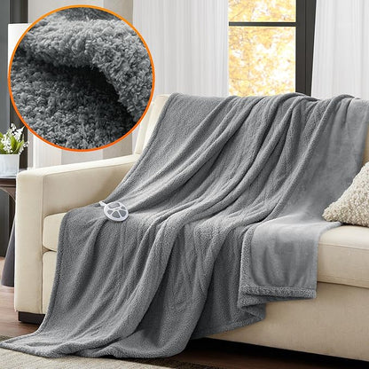 Serta Heated Blanket, Electric Twin Size Blanket, Soft, Warm, Fuzzy Heating Blanket Twin for Office, Couch, 1-12 hr Auto Shut Off Timer, 10 Lv Heat Setting, ETL Certified, Twin 62" x 84" Grey