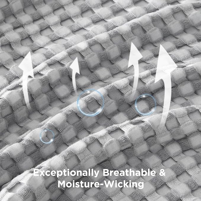 Bedsure Cooling Cotton Waffle Oversized King Blanket - Lightweight Breathable Blankets Rayon Derived from Bamboo for Hot Sleepers, Luxury Throws for Bed and Sofa, Grey, 120x96 Inches