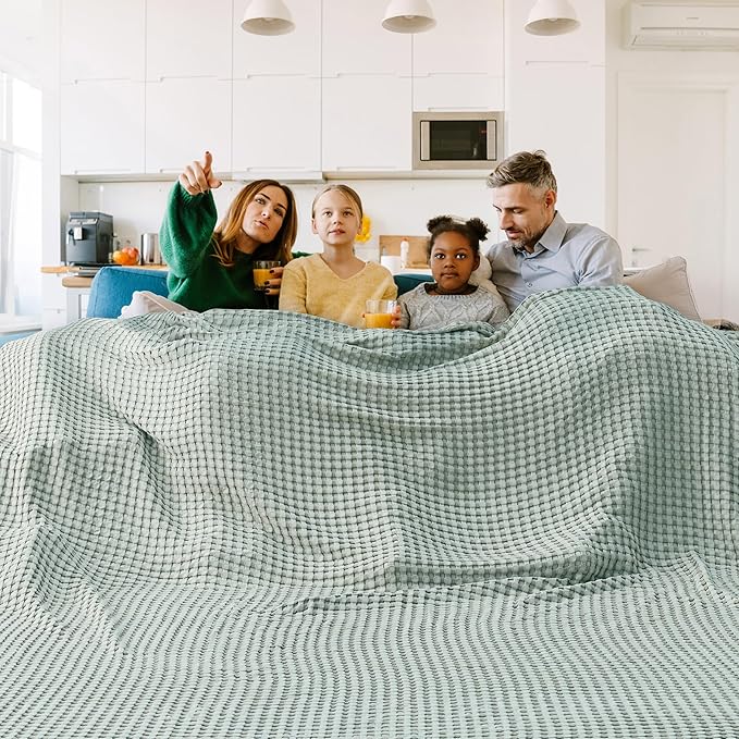 Bedsure Cooling Cotton Waffle Oversized King Blanket - Lightweight Breathable Blankets Rayon Derived from Bamboo for Hot Sleepers, Luxury Throws for Bed and Sofa, Mint Green, 120x96 Inches