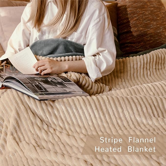 Heated Blanket Queen Size 84"x90",ETL Certification-6 Heating Levels Electric Blanket&1-10 Hour Auto Off,Heating Blanket with Dual Controller(Beige)