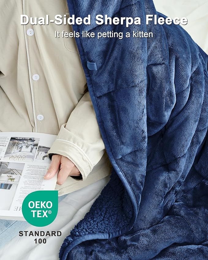 Ultra-Soft Weighted Blanket 15 lbs for Adults, Plush Sherpa Fleece Reversible Weighted Throw Comfort for Relaxation & Cozy Evenings, Hug-Like Security, Evenly Distributed, W48 x L72, Dark Blue