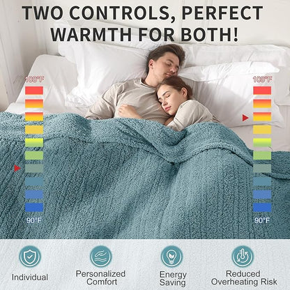 King Electric Blanket Sherpa, 100"x 90" Heated Blanket Dual Control, 5 Heat Settings, 10H Auto Off, Machine Washable, ETL Safe, Slate Blue