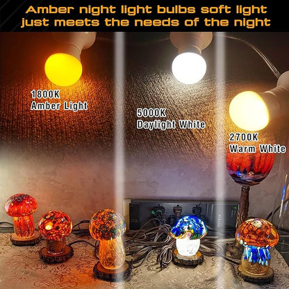 E12 Small Candelabra Base Amber Sleep Light Bulbs, 1800K Blue Light Blocking, G45 Warm Night Light Bulbs 25W-40W Equivalent, 3W 300LM E12 Amber Bulb for Healthy Sleep, Bedroom, Non-Dimmable, 2 pack