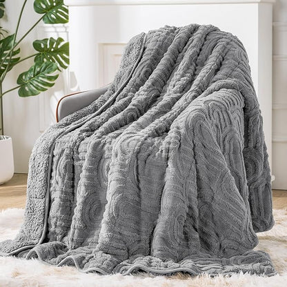 Sherpa Fleece Adult Weighted Blanket Great for Sleep, 20 lbs Dual Sided Soft Fuzzy Heavy Blankets for Couch Bed Sofa, Cozy Warm Fluffy Arched Jacquard Throw for Winter (Grey, 60" x 80", 20 Pounds)