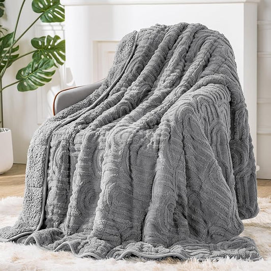 Sherpa Fleece Adult Weighted Blanket Great for Sleep, 20 lbs Dual Sided Soft Fuzzy Heavy Blankets for Couch Bed Sofa, Cozy Warm Fluffy Arched Jacquard Throw for Winter (Grey, 60" x 80", 20 Pounds)