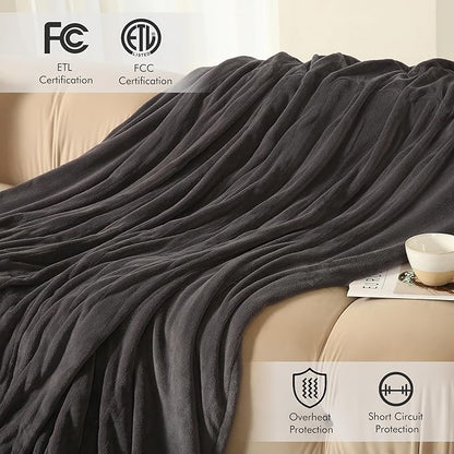 ESTINGO Electric Blanket Full Size - 72"x84" Cozy Coral Fleece Full Size Heated Blanket with Overheat Protection, Fast Heating Blanket with 6 Heating Levels & 1-10 Hours Adjustable Timer, Dark Gray