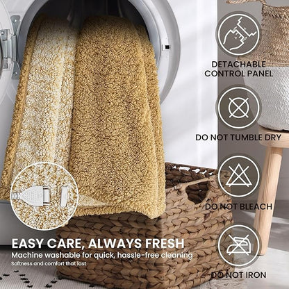 Heated Blanket Electric Blanket Queen - Fast Heating Blanket Throw Dual Controllers Double Sided Sherpa with 10 Heating Levels & 2-10 Hours Auto Off, Mashine Washable, 84 x 90 Inches, Camel