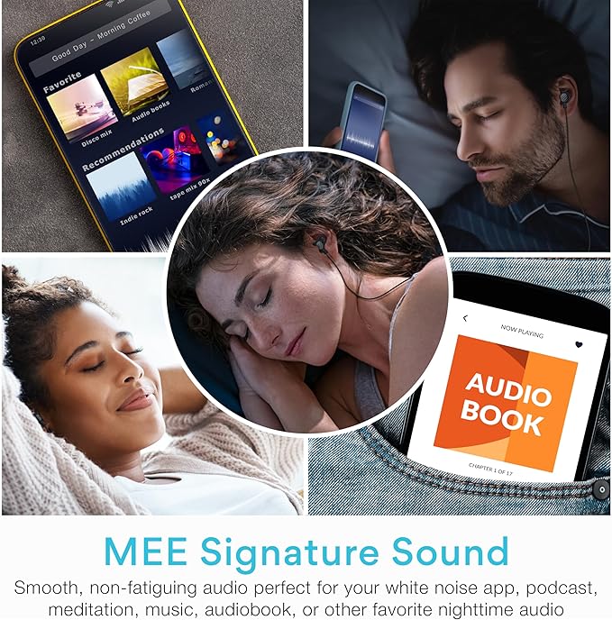 MEE audio SleepTones Wired Sleep Earbuds 3.5mm Plug for Side Sleepers with Lightweight Low-Profile Silicone Earpieces, Noise Reduction Sleeping Headphones with Built-in Mic, & Volume Controls