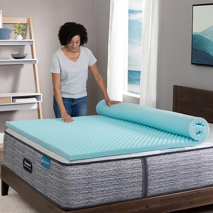 Beautyrest Cool Wave Convoluted Pressure-Relieving Memory Foam Mattress Topper, King, 2-Inch, Blue