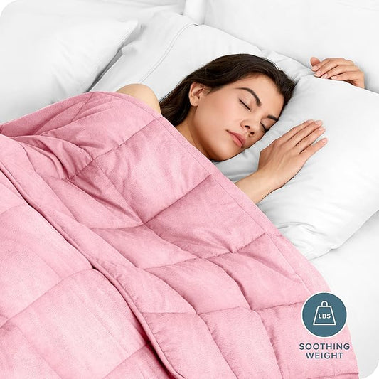 Bare Home Weighted Blanket Queen Size 17lb (60" x 80") for Adults - Minky Fleece - Premium Heavy Blanket Nontoxic Glass Beads (Light Pink, 60"x80")