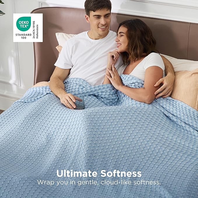 Bedsure Cooling Cotton Waffle Oversized King Blanket - Lightweight Breathable Rayon Derived from Bamboo for Hot Sleepers, Luxury Throws for Bed and Sofa, Light Blue, 120x96 Inches