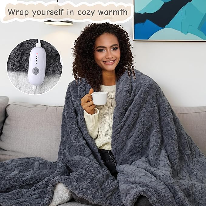 Electric Heated Blanket Full Size 72"x84", Ultra Soft Sherpa Fleece, 9 Heat Levels & 10-Hour Auto-Off, Fast Heating for Cozy Winter Comfort, Dark Gray