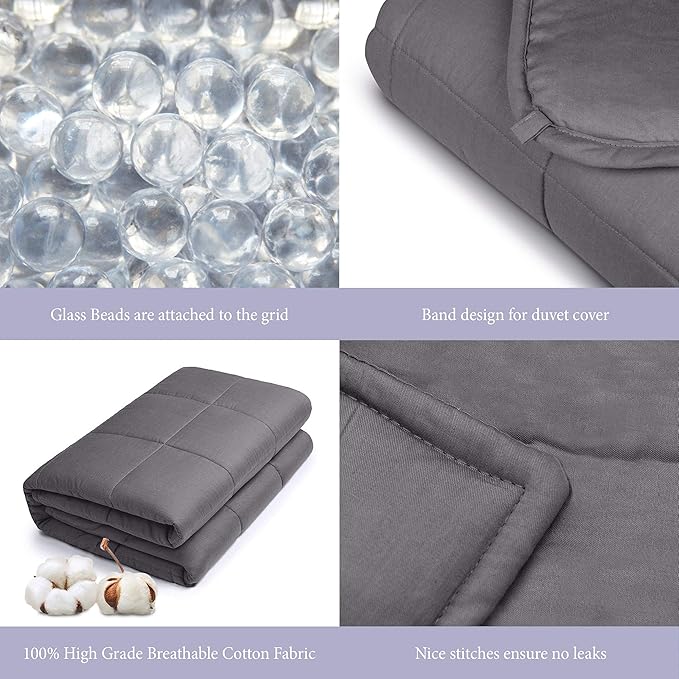 Royal Therapy Weighted Blanket - Heavy 100% Cotton Blankets with Premium Glass Beads (60''x80'' 20lbs, Royal Grey), Suitable for One Person (~200lb) - Use on Queen/King Bed