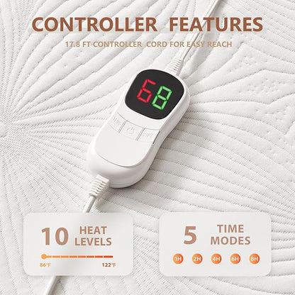 Homemate Heated Mattress Pad Twin Size - 3D Knitted Jacquard Electric Mattress Pad Twin Bed Warmer with Dual Controller, 10 Heated Setting - Auto Off 8 Hours, Fit Up to 30 Inch, 75"x39"