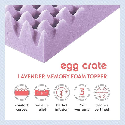 Best Price Mattress 3 Inch Egg Crate Memory Foam Mattress Topper with Soothing Lavender Infusion, CertiPUR-US Certified, Dorm Essentials, Twin XL