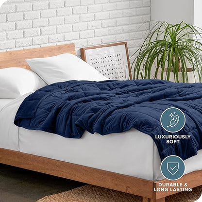 Bare Home Weighted Blanket Twin or Full Size 10lb (40" x 60") - Minky Fleece - Premium Heavy Blanket Nontoxic Glass Beads (Dark Blue, 40"x60")