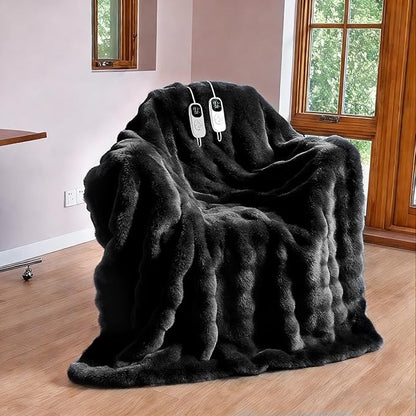 IUUI Electric Heated Blanket Queen 84''x90'',Luxury Faux Rabbit Fur Heating Throw Blankets,Fast Heating with 1/2/4/6/8/10 Hours,Overheat Protection, Quick Heating, Memory Function, Gift-Ready Design