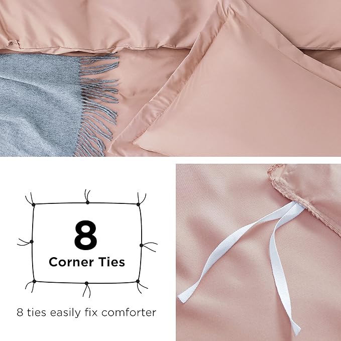 Bedsure Duvet Cover Queen Size - Soft Double Brushed Bedding Set for Kids & Adults, Zipper Closure, 3 Pieces, Includes 1 Duvet Cover (90"x90") & 2 Pillow Shams, NO Comforter, Pale Blush