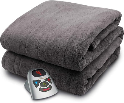 Biddeford Blankets Micro Plush Electric Heated Blanket with Digital Controller, Twin, Grey