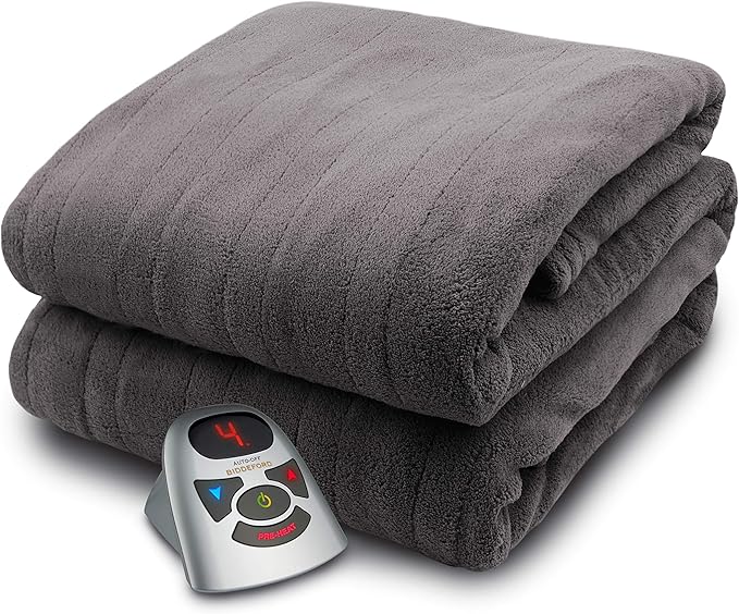 Biddeford Blankets Micro Plush Electric Heated Blanket with Digital Controller, Full, Grey