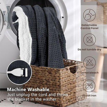 Heated Blanket Electric Blanket Full Waffle,72x84 Inches Sherpa Fleece Fast Heating Blanket 6 Heating Levels & 10 Hours Auto Off ETL Certification,Charcoal Grey Full