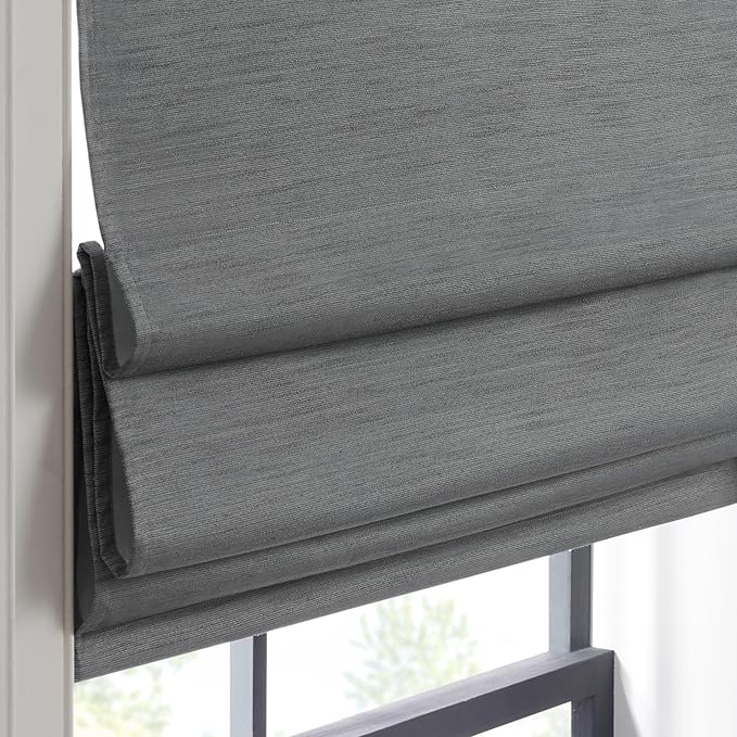 Eclipse Rozel 100% Blackout Window Roman Shade, 31 in Wide x 64 in Long, Cordless, Thermal and Noise Reducing Interior Shade Window Treatment for Home Privacy & Energy-Efficiency, Charcoal