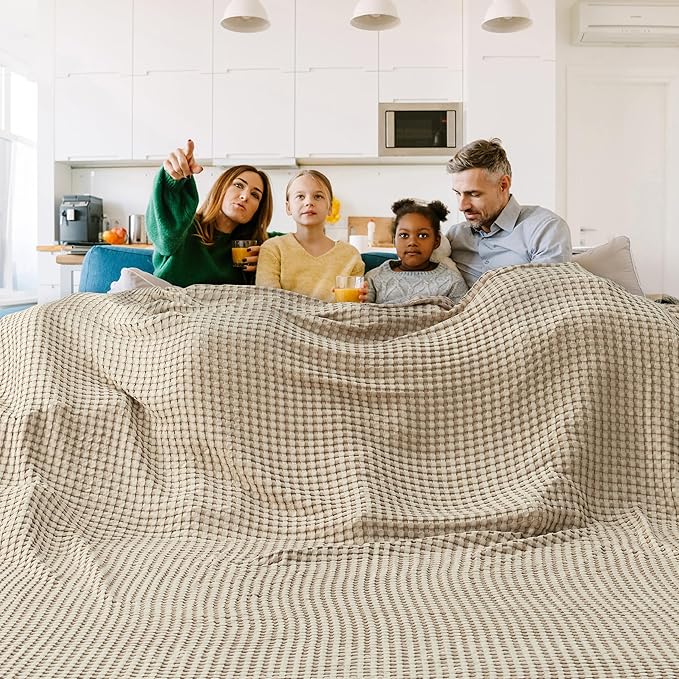Bedsure Cooling Cotton Waffle Oversized King Blanket - Lightweight Breathable Blankets Rayon Derived from Bamboo for Hot Sleepers, Luxury Throws for Bed and Sofa, 120x96 Inches