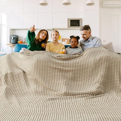 Bedsure Cooling Cotton Waffle Oversized King Blanket - Lightweight Breathable Blankets Rayon Derived from Bamboo for Hot Sleepers, Luxury Throws for Bed and Sofa, 120x96 Inches